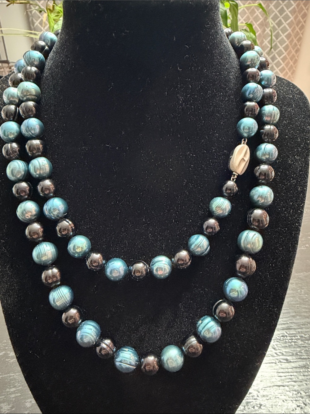 NWOT Honora 34”  Blue and Black Beaded Necklace
